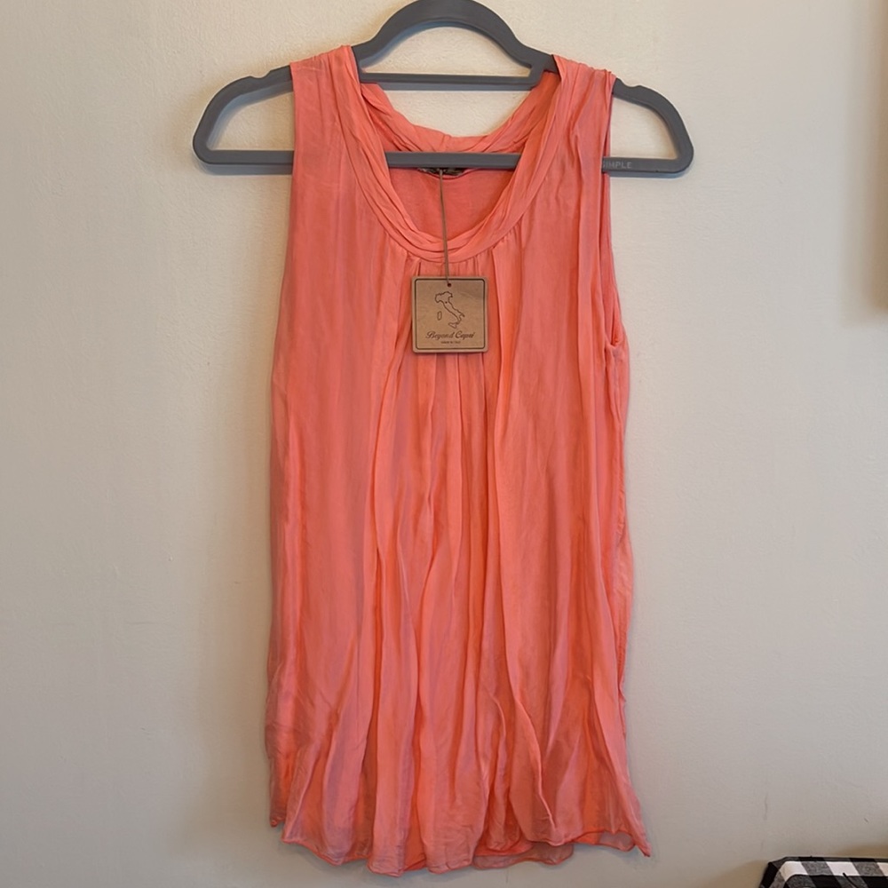 cute and soft salmon tank silk blouse